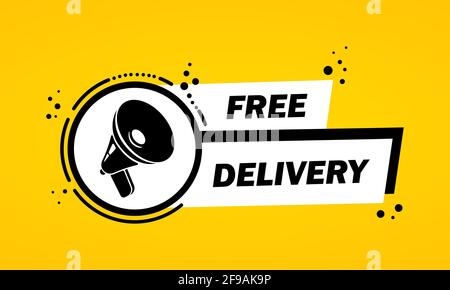 Megaphone with Free delivery speech bubble banner. Loudspeaker. Label for business, marketing and advertising. Vector on isolated background. EPS 10. Stock Vector