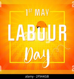 International Worker's Day card. Happy Labor Day banner. Text in creative yellow frame. Vector illustration. Isolated abstract graphic design template Stock Vector