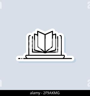 Distant education, e-books sticker. Online education or distance exam banner. Course e-learning from home, online studying. Vector on isolated backgro Stock Vector
