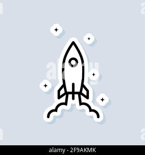 Startup rocket. Start up sticker. Rocket launch and smoke. Startup project concept. Vector on isolated background. EPS 10. Stock Vector