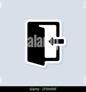 Exit and entrance sticker. Exit icon. Vector. UI icon. Contoured open door with an arrow. Vector on isolated background. EPS 10. Stock Vector