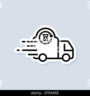 Fast delivery truck sticker. Express delivery logo. Vector. UI icon. Distribution service, express transportation. Food delivery. Vector on isolated b Stock Vector