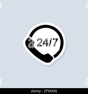 Support sticker. Call center support 24 7. Service 24 7 icon. Vector on isolated background. EPS 10. Stock Vector