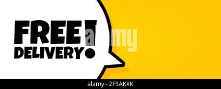 Speech bubble banner with Free delivery text. Loudspeaker. For business, marketing and advertising. Vector on isolated background. EPS 10. Stock Vector