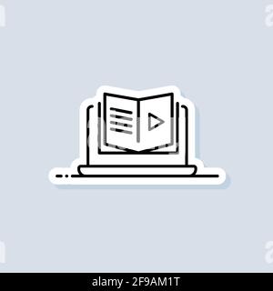 Distant education, e-books sticker. Online education or distance exam banner. Course e-learning from home, online studying. Vector on isolated backgro Stock Vector