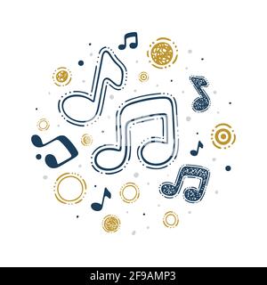 Music. Music notes hand drawn signs and symbols. Doodle drawing music notes abstract background. Part of set. Stock Vector