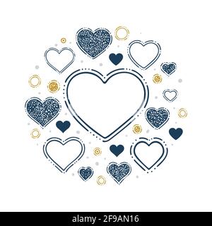 Hearts. Hand drawn hearts outline icons and design elements. Doodle drawing different hearts symbols illustration. Part of set. Stock Vector