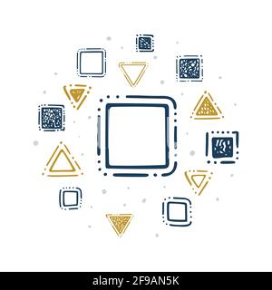 Abstract geometric background with squares, triangles and dots. Hand drawn geometric sign icons. Part of set. Part of set. Stock Vector