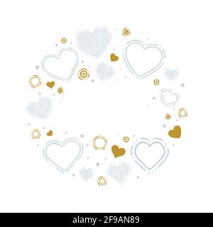 Hearts. Hand drawn hearts and design elements illustration with text place. Doodle drawing romantic background with different hearts symbols. Part of Stock Vector