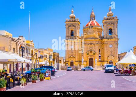 XAGHRA, MALTA, JUNE 7, 2017: Xaghra Parish Church at Gozo, Malta Stock Photo