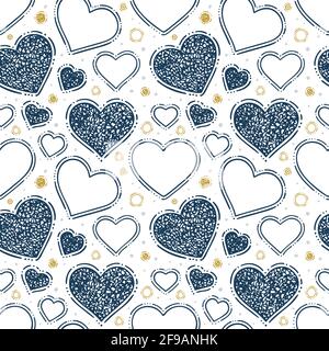 Hearts. Hand drawn hearts seamless pattern. Doodle drawing different hearts endless background. Part of set. Stock Vector