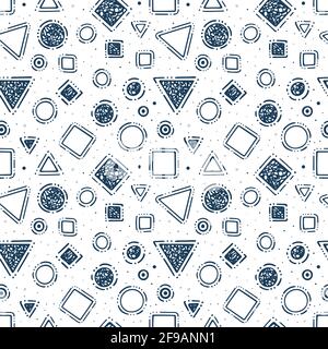 Abstract seamless pattern with geometric shapes: squares, triangles and dots. Hand drawn geometric endless texture. Part of set. Part of set. Stock Vector
