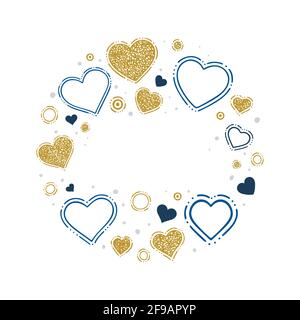 Hearts. Hand drawn hearts and design elements illustration with text place. Doodle drawing romantic background with different hearts symbols. Part of Stock Vector
