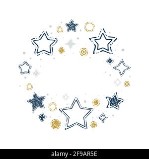 Stars. Hand drawn stars and different shapes illustration with text place. Doodle drawing romantic background with star symbols. Part of set. Stock Vector