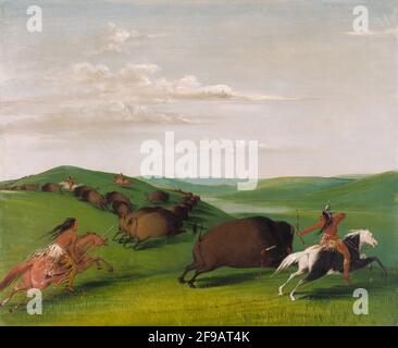 Buffalo Chase with Bows and Lances, 1832-1833. Stock Photo