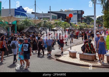 A large crowd in downtown Tauranga, New Zealand, during the annual National Jazz Festival. April 4 2021 Stock Photo