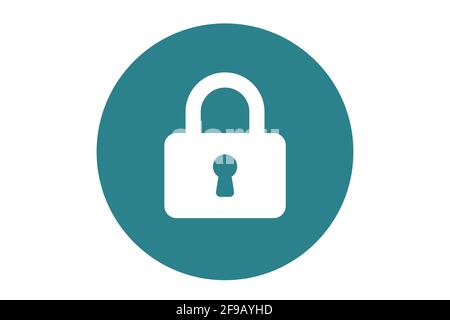 Green circle-shaped sign with a lock isolated on a white background Stock Photo