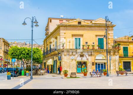 MODICA, ITALY, APRIL 26, 2017: View of a small square in Modica, Sicily, Italy Stock Photo