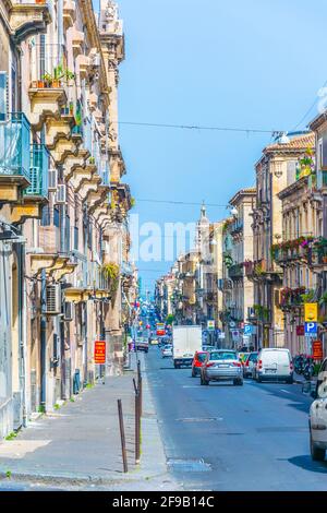 CATANIA, ITALY, APRIL 27, 2017: View of a narrow street in Catania, Sicily, Italy Stock Photo