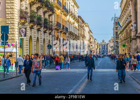 CATANIA, ITALY, APRIL 27, 2017: View of via etnea street in Catania, Sicily, Italy Stock Photo