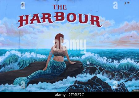 Mermaid Artwork on The Harbour Pub, New Brighton, Wirral, UK Stock Photo