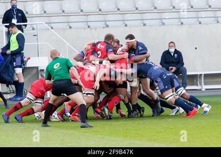 Scrum for Rouen Normandie during the French championship Pro D2 rugby union match between RC Vannes and Rouen Normandie on April 16, 2021 at La Rabine stadium in Vannes, France - Photo Damien Kilani / DK Prod / DPPI Stock Photo