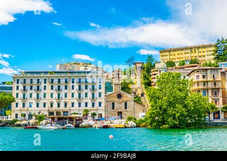 LUGANO, SWITZERLAND, JULY 25, 2017: Waterfront and funicular in Swiss city Lugano Stock Photo