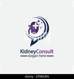 Kidney Consult logo designs concept vector, Kidney Healthcare logo template,Urology logo vector template. Stock Vector