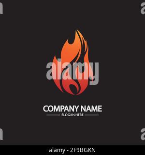 Abstract Fire Flame logo template on black background. Corporate branding identity Stock Vector