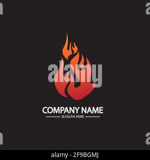Abstract Fire Flame logo template on black background. Corporate branding identity Stock Vector