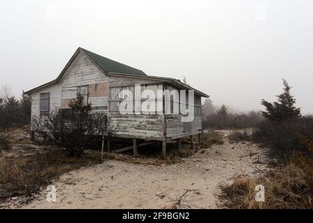 Foggy morning West Meadow Beach Stony Brook Long Island New York Stock Photo
