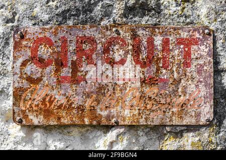 Old rusty 'Circuit' direction sign on tourist trail - Loches, Indre-et-Loire, France. Stock Photo