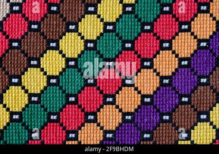 traditional patterns of Slavic embroidery (a colourful pillow case, second half of the 20th century, Slovakia) Stock Photo