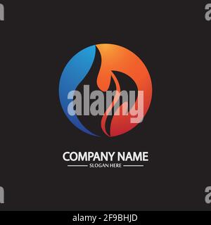 Abstract Fire Flame logo template on black background. Corporate branding identity Stock Vector