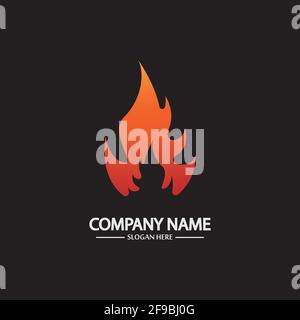 Abstract Fire Flame logo template on black background. Corporate branding identity Stock Vector