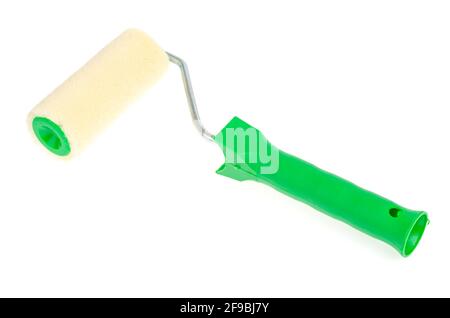 Foam roller for painting construction work on white background. Studio Photo Stock Photo
