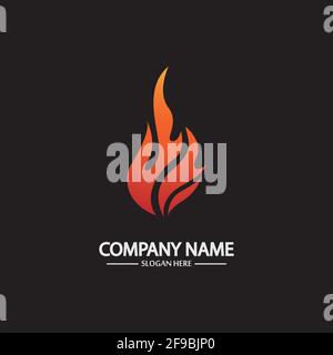 Abstract Fire Flame logo template on black background. Corporate branding identity Stock Vector