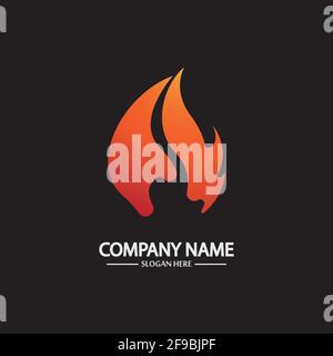 Abstract Fire Flame logo template on black background. Corporate branding identity Stock Vector
