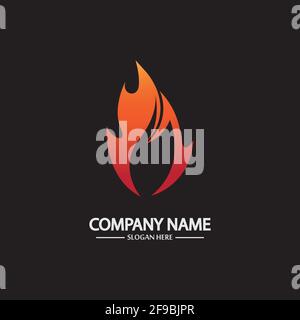 Abstract Fire Flame logo template on black background. Corporate branding identity Stock Vector