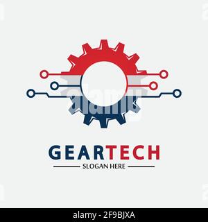 Tech gear logo vector design template. Technology Logo Template Design Vector, Emblem, Design Concept, Creative Symbol, Icon Stock Vector