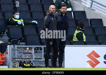 MILTON KEYNES, UK. APRIL 17TH: Milton Keynes Dons manager Russell Martin during the second half of the Sky Bet League One match between MK Dons and Portsmouth at Stadium MK, Milton Keynes on Saturday 17th April 2021. (Credit: John Cripps | MI News) Credit: MI News & Sport /Alamy Live News Stock Photo