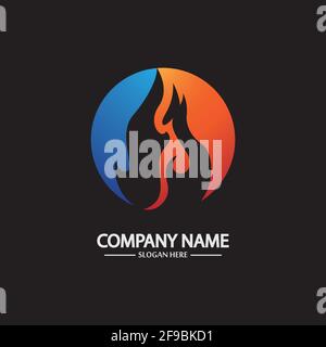 Abstract Fire Flame logo template on black background. Corporate branding identity Stock Vector