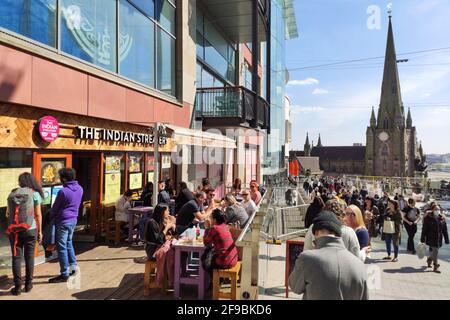 Birmingham city centre, UK. 17th Apr, 2021. Shoppers and revellers took advantage of the beautiful weather outside Birmingham's Bullring Shopping centre on 'Super Saturday'. Thousands of people came out despite the funeral of Prince Philip taking place today. Pubs and bars were full and streets were a sea of people. Pic by Credit: Ben Formby/Alamy Live News