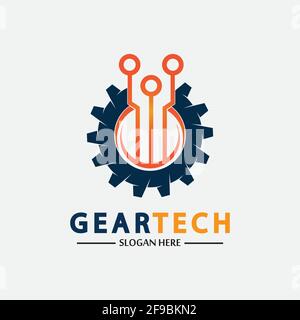Tech gear logo vector design template. Technology Logo Template Design Vector, Emblem, Design Concept, Creative Symbol, Icon Stock Vector