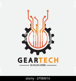 Tech gear logo vector design template. Technology Logo Template Design Vector, Emblem, Design Concept, Creative Symbol, Icon Stock Vector