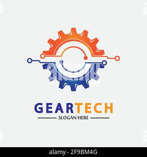 Tech gear logo vector design template. Technology Logo Template Design Vector, Emblem, Design Concept, Creative Symbol, Icon Stock Vector
