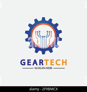 Tech gear logo vector design template. Technology Logo Template Design Vector, Emblem, Design Concept, Creative Symbol, Icon Stock Vector