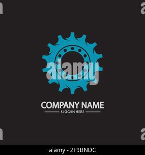 Gear vector logo isolated on a black background. Icon silhouette design template. Simple symbol concept in flat style. Abstract sign  pictogram for we Stock Vector