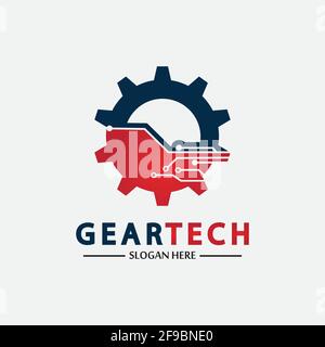 Tech gear logo vector design template. Technology Logo Template Design Vector, Emblem, Design Concept, Creative Symbol, Icon Stock Vector