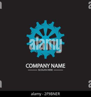 Gear vector logo isolated on a black background. Icon silhouette design template. Simple symbol concept in flat style. Abstract sign  pictogram for we Stock Vector